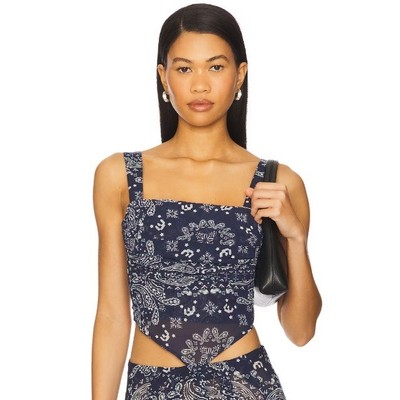Miaou Tati Top Bandana Navy Silk Blend Corset Style Cropped Camisole Size S