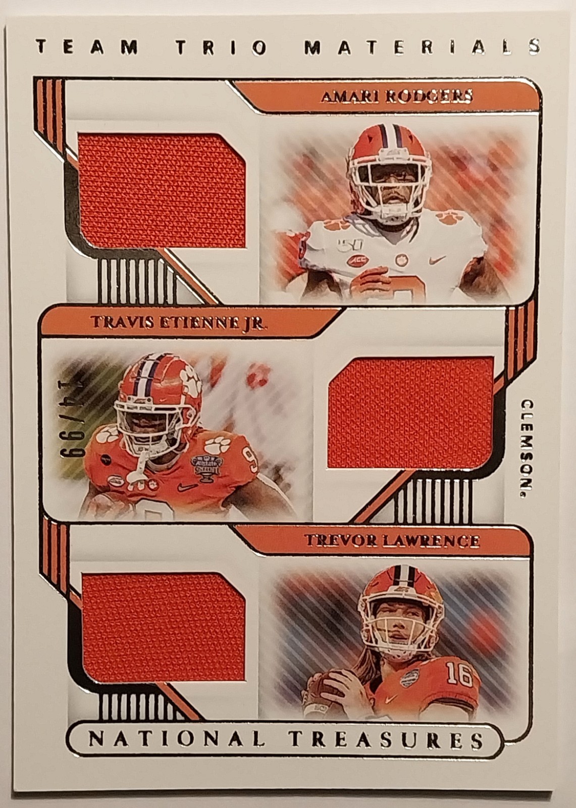 Rodgers /Etienne Jr. /Lawrence 2021 NT Collegiate "Team Trio Materials"/99 Card