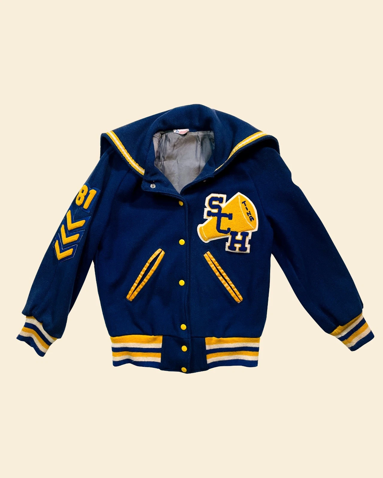 1980s Tina Admiral Vintage Letterman Jacket Women’s Blue Yellow Size S