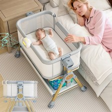 3 in 1 Baby Bassinet Bedside Sleeper, Rocking Bassinet for Baby with Wheels, ...