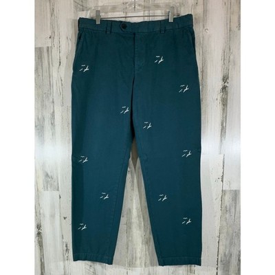 Brooks Brothers MILANO 麻混スラックス W31 Brooks Brothers Milano Chino Pants 36x30 Teal Green Embroidered