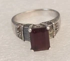 Vintage STERLING Silver Red stone Garnet Raised Setting Ring Sz 6 Some Repairs
