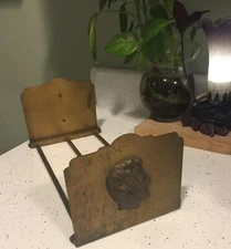 VTG Metal Brass Lincoln Bookends Collapsible