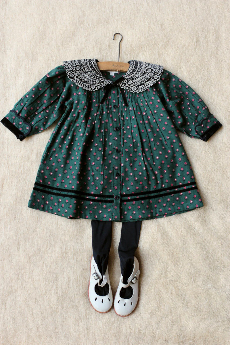 NWT BONJOUR DIARY velvet collar sun dress tunic provencal print 
