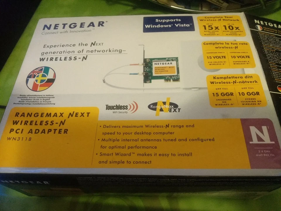 Kit scheda Rete Pci Adapter Rangemax Nex Wireless Netgear WN311B-100ISS 270Mbps - Immagine 2 di 2