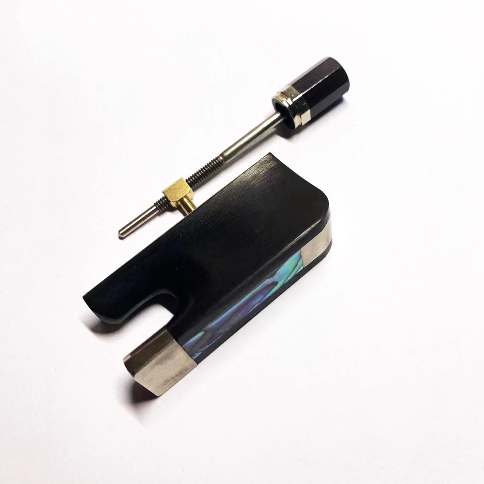 4/4 Cello Bow Ebony Frog Nickel Silver Abalone Frog + Screw Button - Image 3 of 4