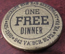 VTG Shucker's Raw Bar Restaurant Virginia Beach, VA Wooden Dollar - #2 Token