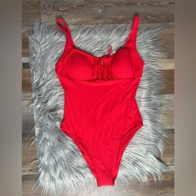 Berlook Ribbed One Piece Swimsuit Red Size M Sweetheart Neck Super Soft Sexy NWT