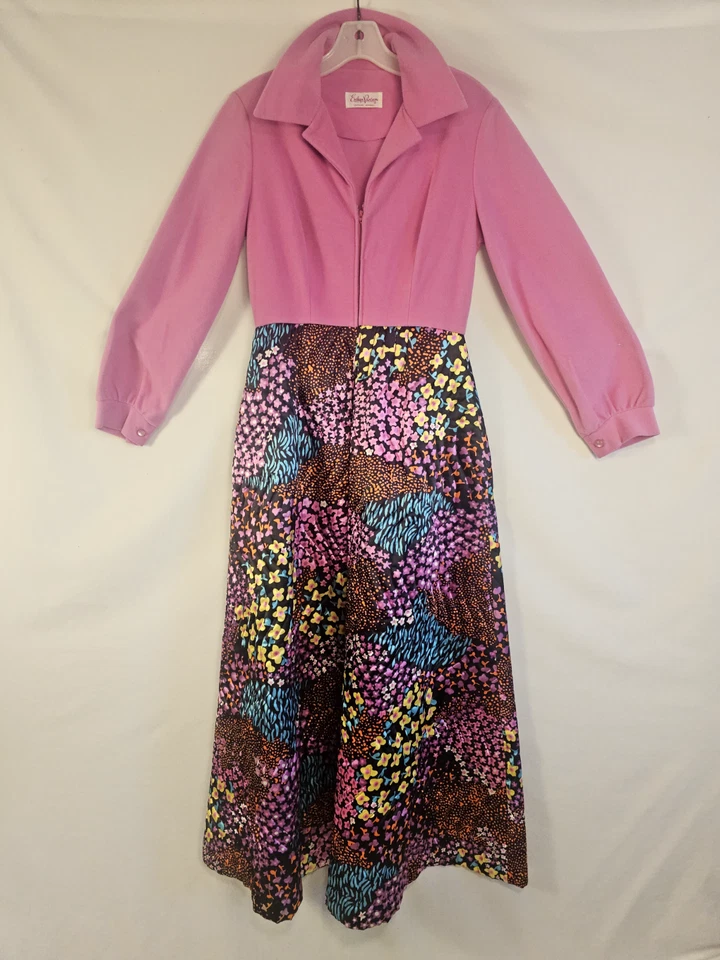 Maxi Vestido Evelyn Pearson Vintage Loungeing Años 70 Rosa y Floral Único Foto 3 de 4