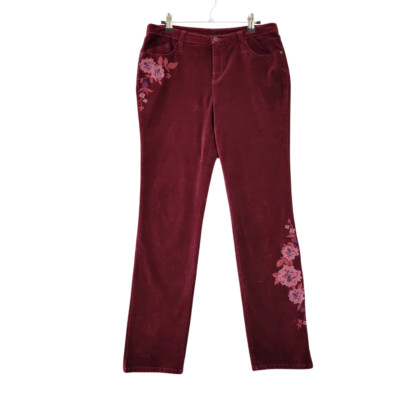 SUNDANCE Red Velvet Floral Embroidered Straight Leg Boho Bloomcore Pants SIZE 27