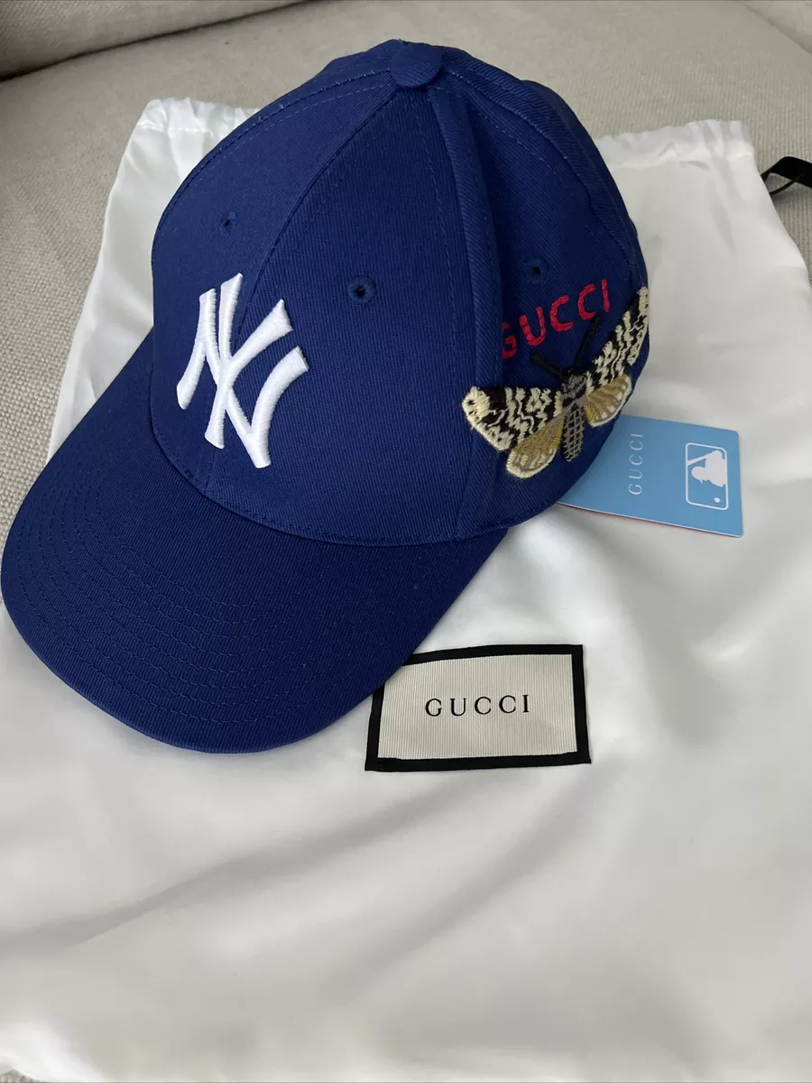 NWT GUCCI NY YANKEES MLB BASEBALL CAP EMBROIDERED BUTTERFLY APPLIQUE HAT  57-61