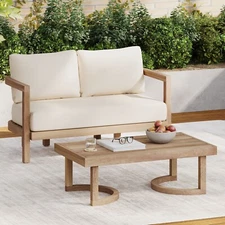 Outdoor Acacia Wood Loveseat and Coffee Table with Cushions