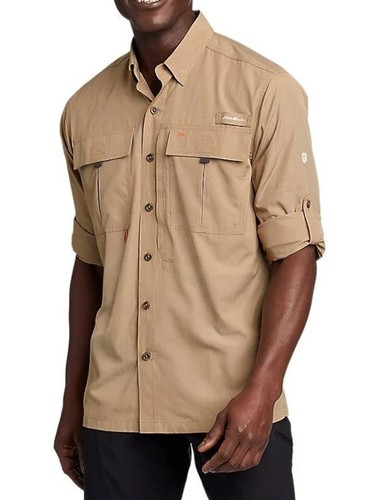 New Eddie Bauer Men's Guide UPF 2.0 Long-Sleeve Shirt Brown Tawny Size Small
