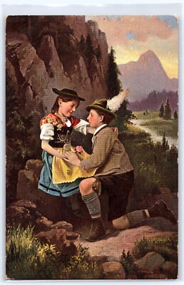 Antique 100 years Old Postcard - A Young Couple