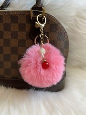 Pink Pom Pom Keyring bag charm Keychain Purse Accessories Fluffy New