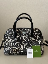 Kate Spade Small Rachelle Brightwater Drive Rose Handbag Black Cream Floral