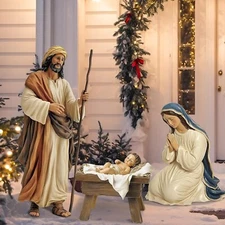 3 Pcs Metal Outdoor Nativity Scene Set Large 48.9" Tall Holy Family Outdoor D...