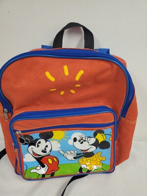 Vintage Disney Mickey & Minnie Mouse Backpack Red Canvas 