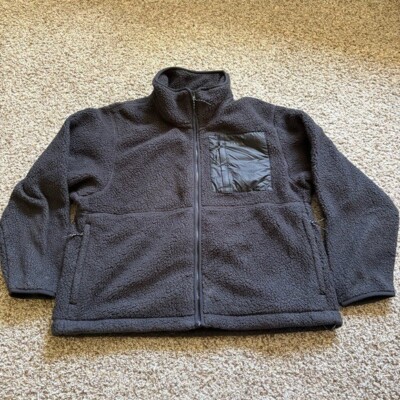 ll bean mountainside womens medium jacket black fleece sherpa zip up hiking