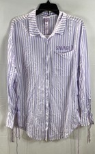 Savage X Fenty Women's Purple Stripe Oversized Pajama Shirt Tie Sleeve Logo S