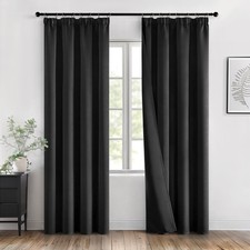 Blackout Curtains with Curling Ribbon Black Curtains Opaque Set of 2 140x...