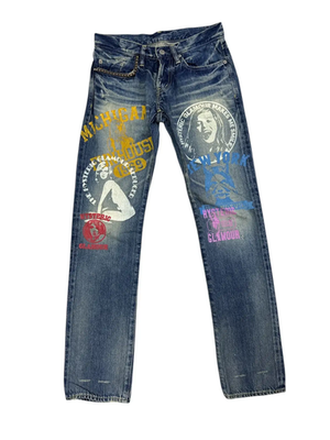 HYSTERIC GLAMOUR SELVEDGE SKINNY JEANS GRAPHIC RARE DESIGN SIZE 28