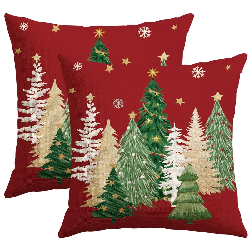 Christmas Tree Throw Pillow Covers 18x18 Inch Set of 2, Winter Hoilday