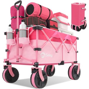 Heavy Duty Folding Wagon 330Lbs Capacity, Collapsible, All-Terrain Wheels，Pink