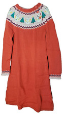 GUC Sz 9-10 Mini Boden Fair Isle Snowman / XMas Trees Sweater Dress Long Sleeve
