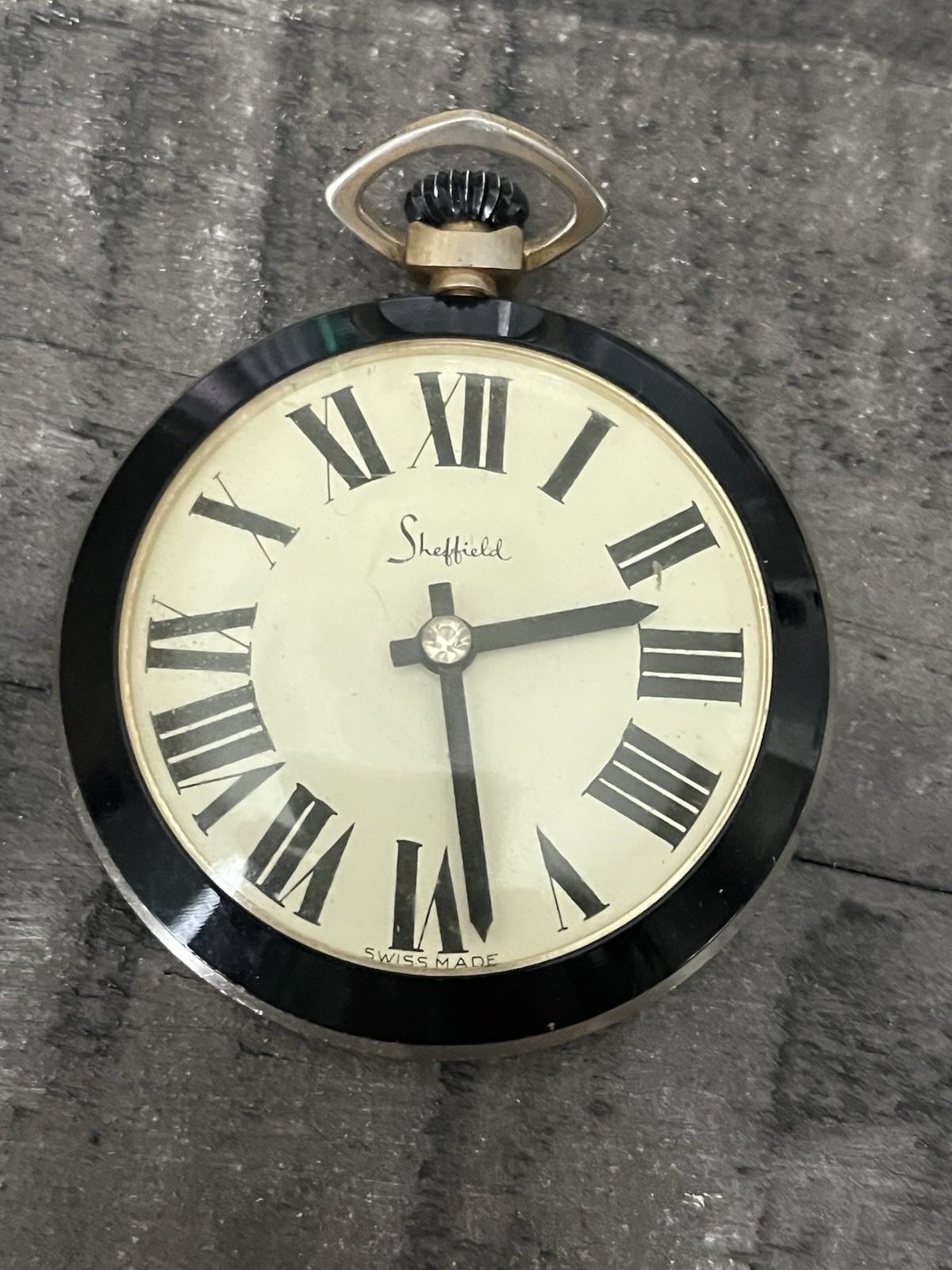 Vintage Sheffield Mechanical Pocket Watch Swiss Open Face Roman Numerals