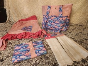 Pink Blue Cloud Print Fabric Diaper Bag with  matching changing pad