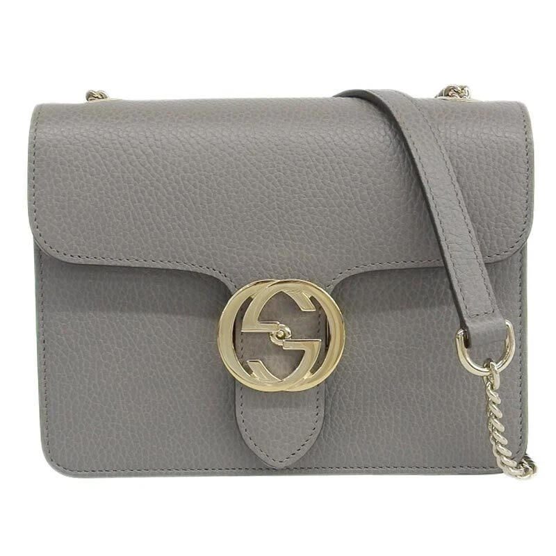 Sac bandoulière GUCCI imbriqué G chaîne épaule cuir gris 510304 occasion neuf