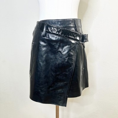 Ksubi Dreams Skirt Black Patent Lamb Leather Moto Mini Skirt Size 25 NEW