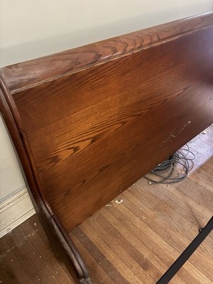Wooden Sleigh Bed Frame Queen Size Brown Polished Traditional Bedroom
