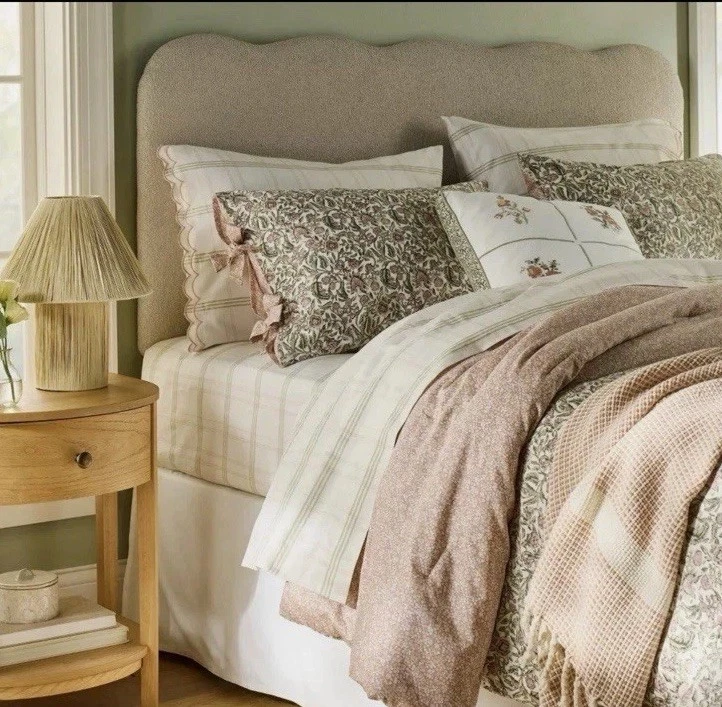 Studio McGee Threshold QUEEN Scalloped Edge Plaid Sheet Set Cream/Green NEW - Image 2 of 4