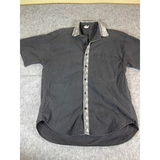 Vintage Button Shirt Mens XL Short Sleeve Chest Pocket Casual Retro Gray