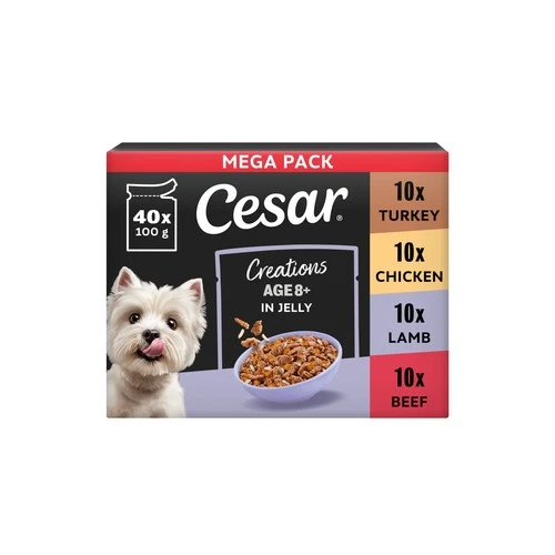 40 x 100g Cesar Luxury Senior 10+ Wet Dog Food Pouches Favourites in Jelly deal from eBay