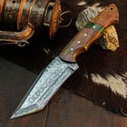 9.0" Tanto EDC Knife Damascus Fixed Blade Wood Handle Full Tang + Sheath — photo 2