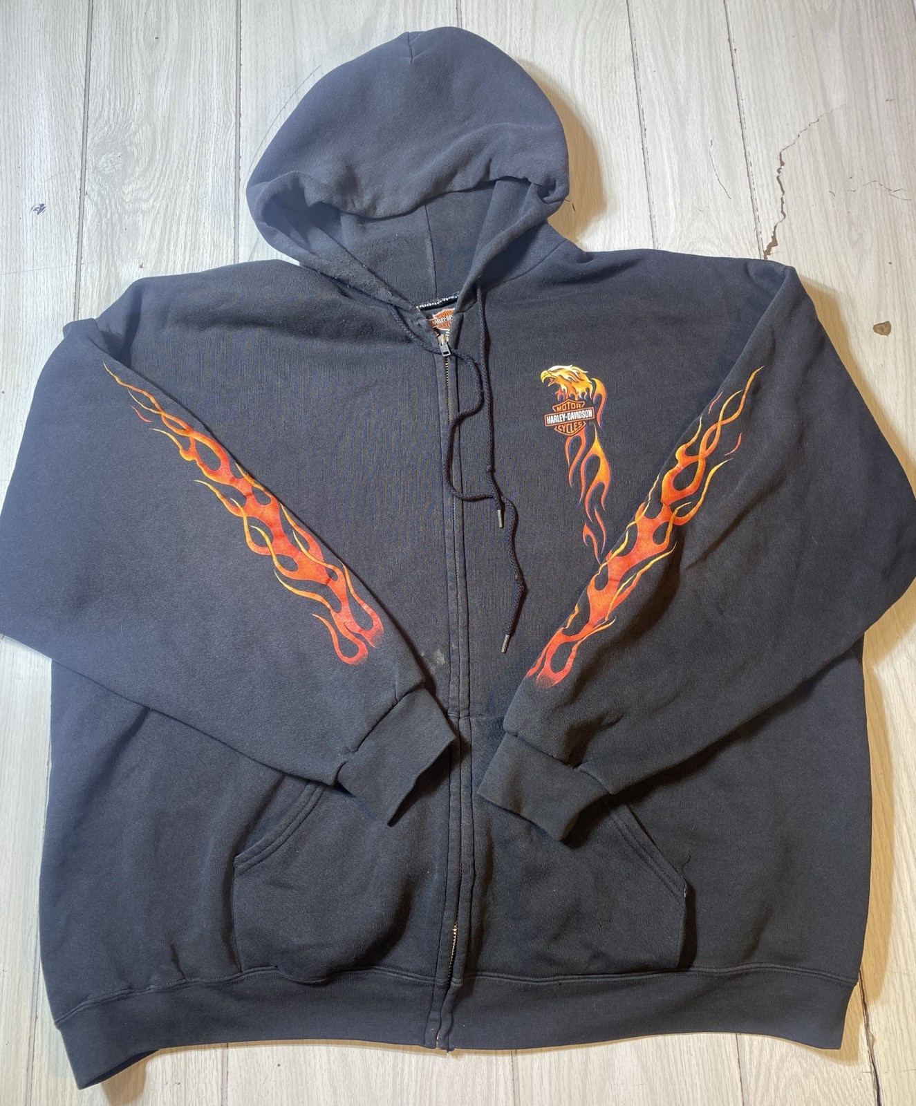 Vintage 90s Harley Davidson Flames Biker Hoodie Zip Up Indianapolis South 3X