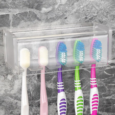 5 Slots Wall Mount Toothbrush Holder with Cover, Self Adhesive Toothbrush Storag