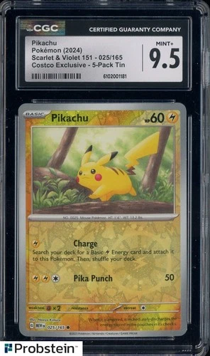 2024 Pokemon SV 151 Costco Exclusive 5-Pack Tin #025 Pikachu CGC 9.5 MINT+