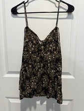 SUGARFOX Spaghetti Strap Tank Top Large Womens Brown Floral