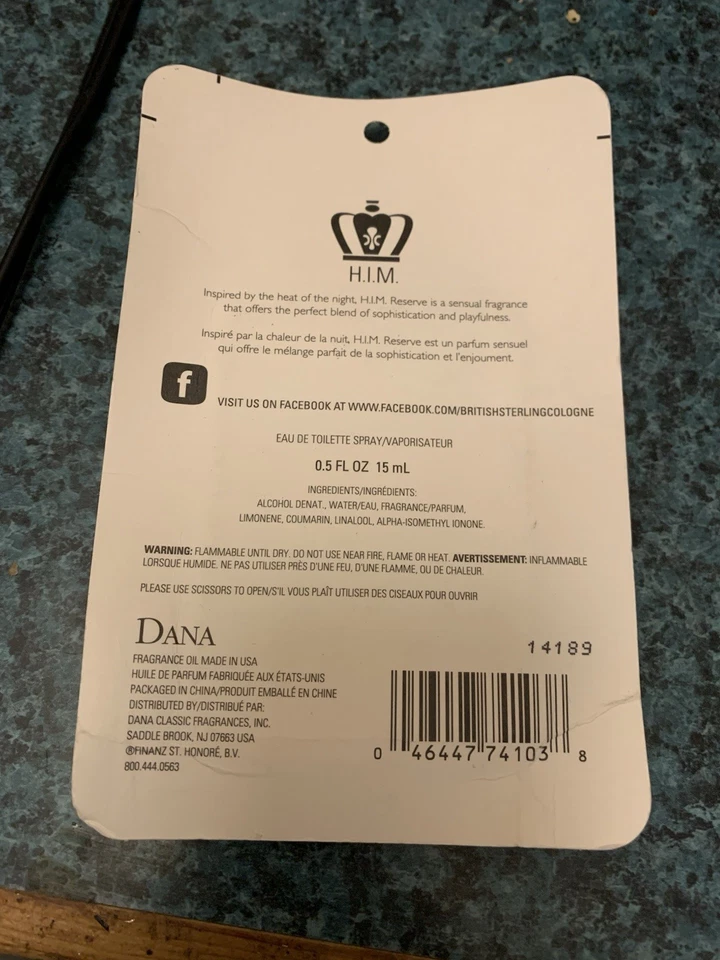 British Sterling H.I.M. Reserve Eau De Toilette Spray de Bolsillo 0.5 OZ Nuevo/Sellado Foto 2 de 2