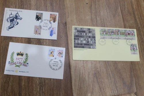 1977 AUSTRALIAN FDC COVERS X3 CENTENARY TEST CRICKET, WCS SILVER JUBILEE,ARTS