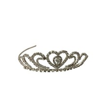 Rhinestone Tiara Headband Crown Heart Design Silver Tone Bridal Prom Wedding