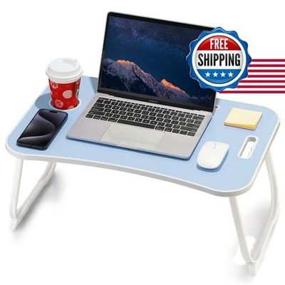 ZEAPTAC Laptop Bed Desk Stand with Cup Holder & Tablet Slot - Blue