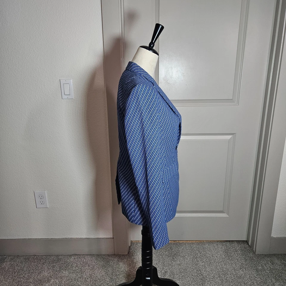 Traje Blazer Chaqueta Mujer Banana Republic Talla 2 Estampado Geométrico Tono Azul Foto 3 de 4