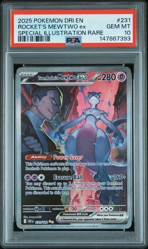2025 POKEMON DRI EN-DESTINED RIVALS #231 TEAM ROCKET'S MEWTWO EX PSA 10