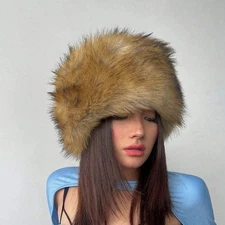 Women Winter Fluffy Faux Fur Headband Hats Thick Ear Warm Snow Ski Cap Windproof
