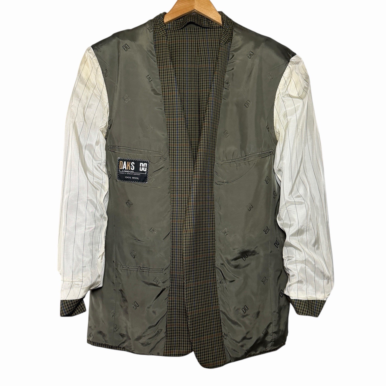 VTG DAKS London Mens Olive 100percent Wool Tweed British Check Blazer US 40R Old Money image 10